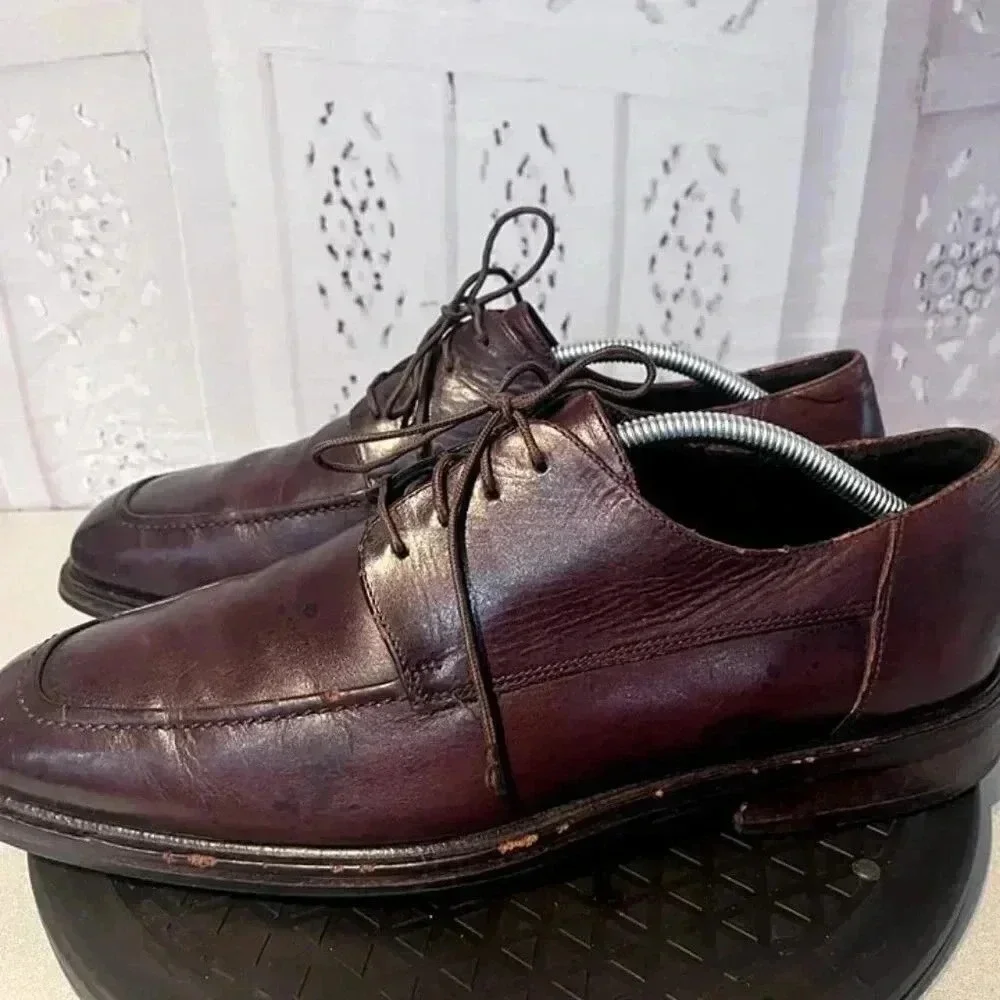 Cole‎ Haan Dress Shoes Men 11 Burgundy Apron Toe Derby Leather Lace Up Dapper